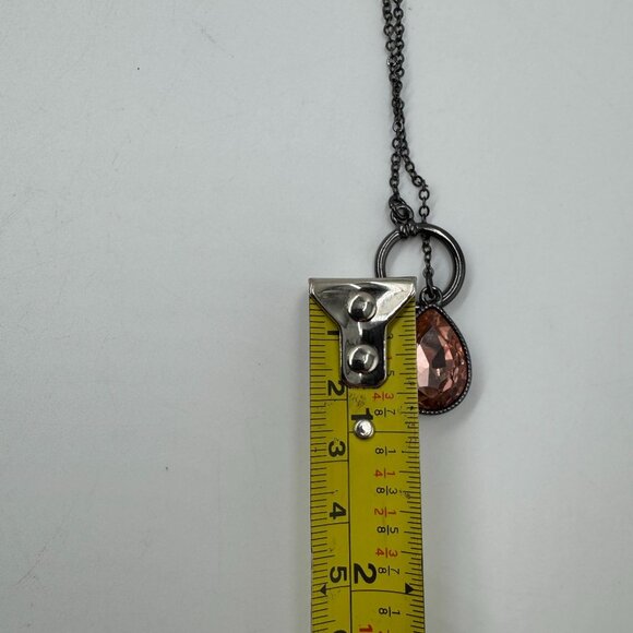 Teardrop Mystic Quartz Sterling Silver and Pink Rose Rhinestone Lariat Necklace - Picture 10 of 13